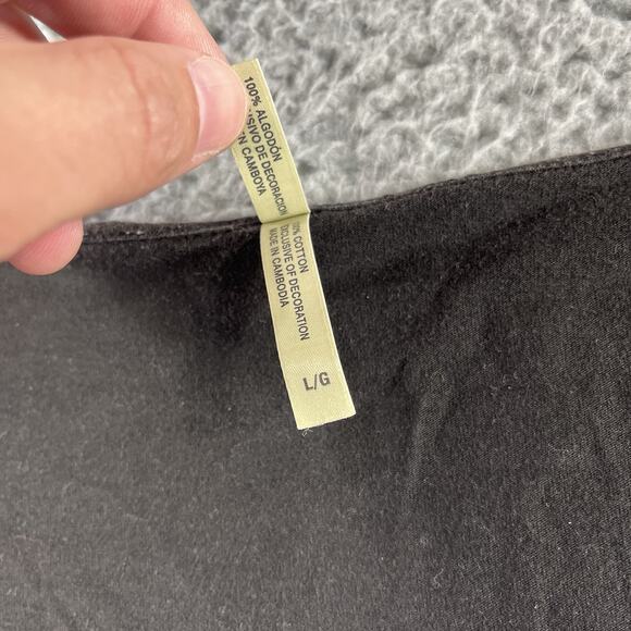 WHITE STAG TOP WOMENS LARGE BLACK FLORAL V NECK 3/4 SLEEVE Y2K COTTON SHIRT - Picture 3 of 8